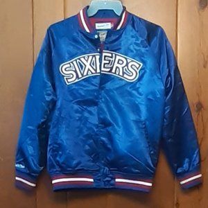 Mitchell & Ness Hardwood Classics Throwback Satin Jacket, Size M, Sixers